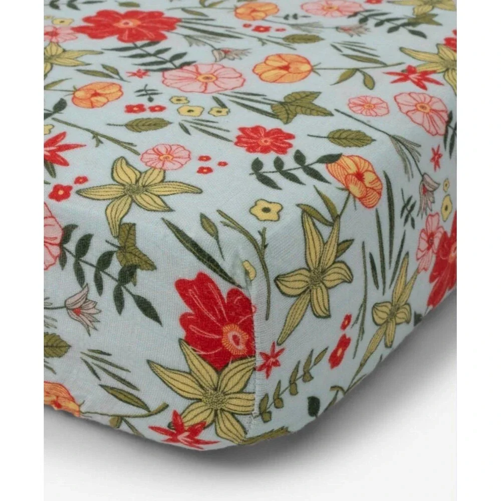 Cotton Muslin Crib Sheet Primrose Patch Floral Baby New white Little Unicorn